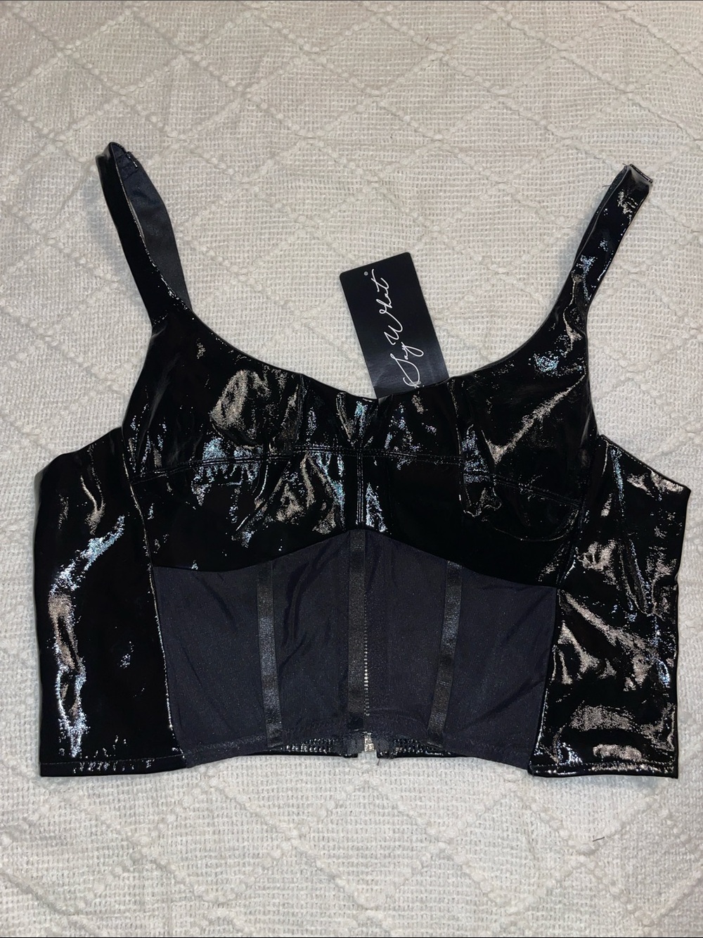 Shiny Black Bustier Crop Top with Structured Support